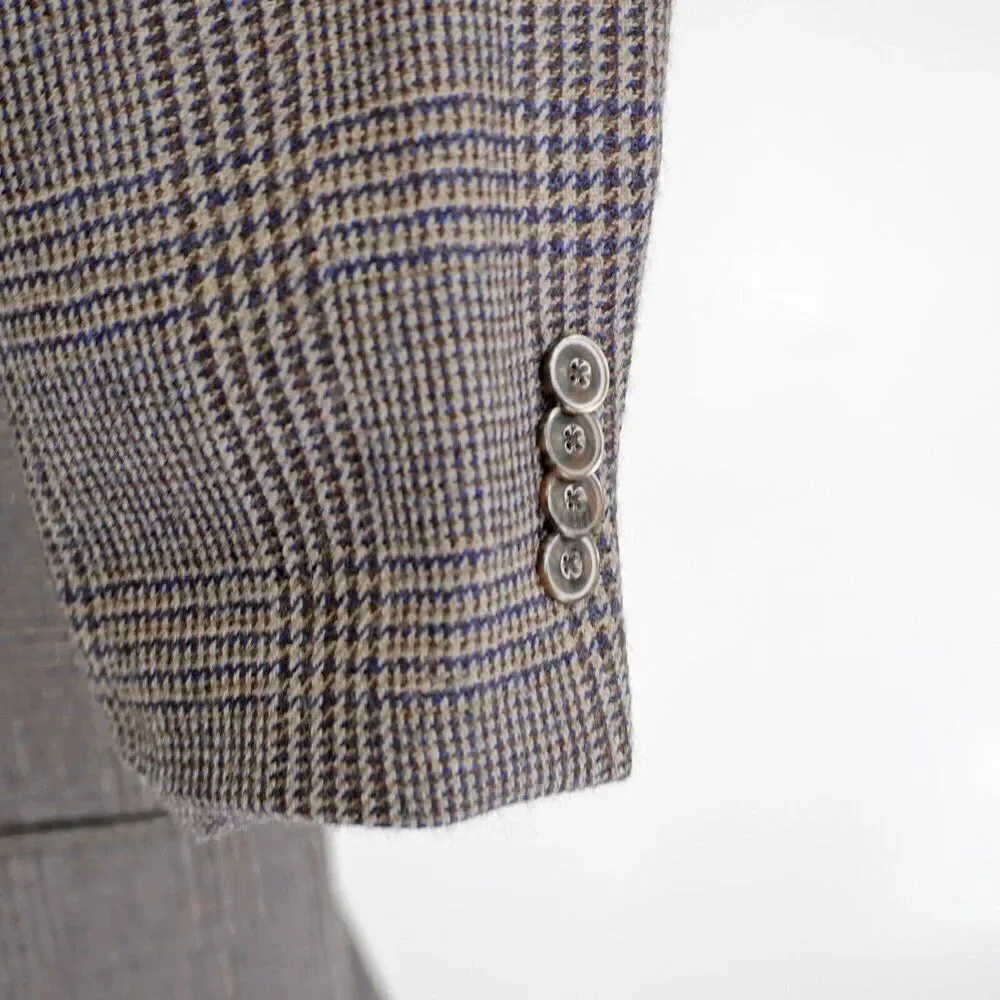 Jos A Bank 1905 Soft Tweed Wool Glen‎ Plaid 44R / Slim 46R Gray Tan Brown Blue